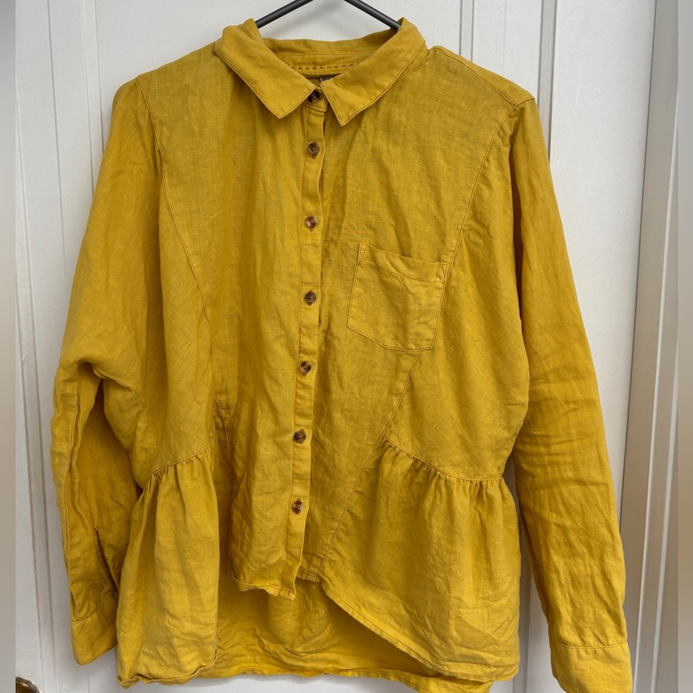 Anthropologie yellow linen button up